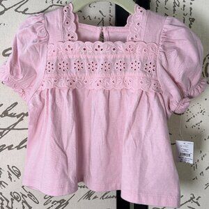 NWT Cute BabyGap "Pure Pink" Eyelet Lace Puff Sleeve Top 18-24 Months BRAND NEW